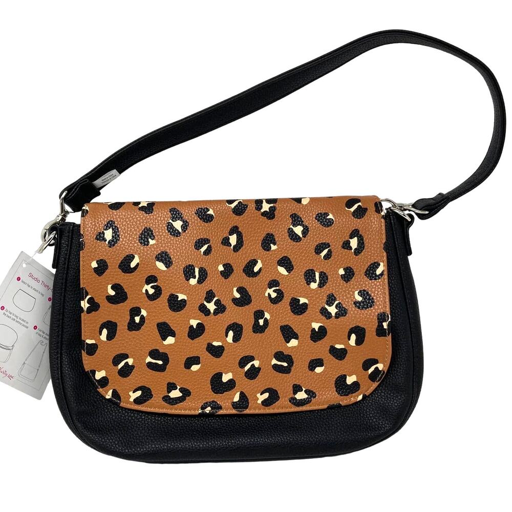 NWT Thirty One Studio Leopard Pebble Purse Shoulder Bag W/ Interchangeable Flap